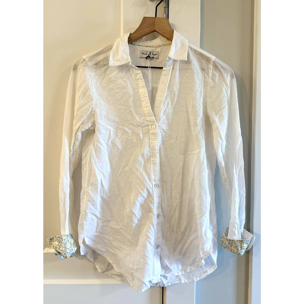 Tuckernuck Michael Stars Long Sleeve 100% Cotton Button Front Shirt Top White XS - Picture 6 of 11